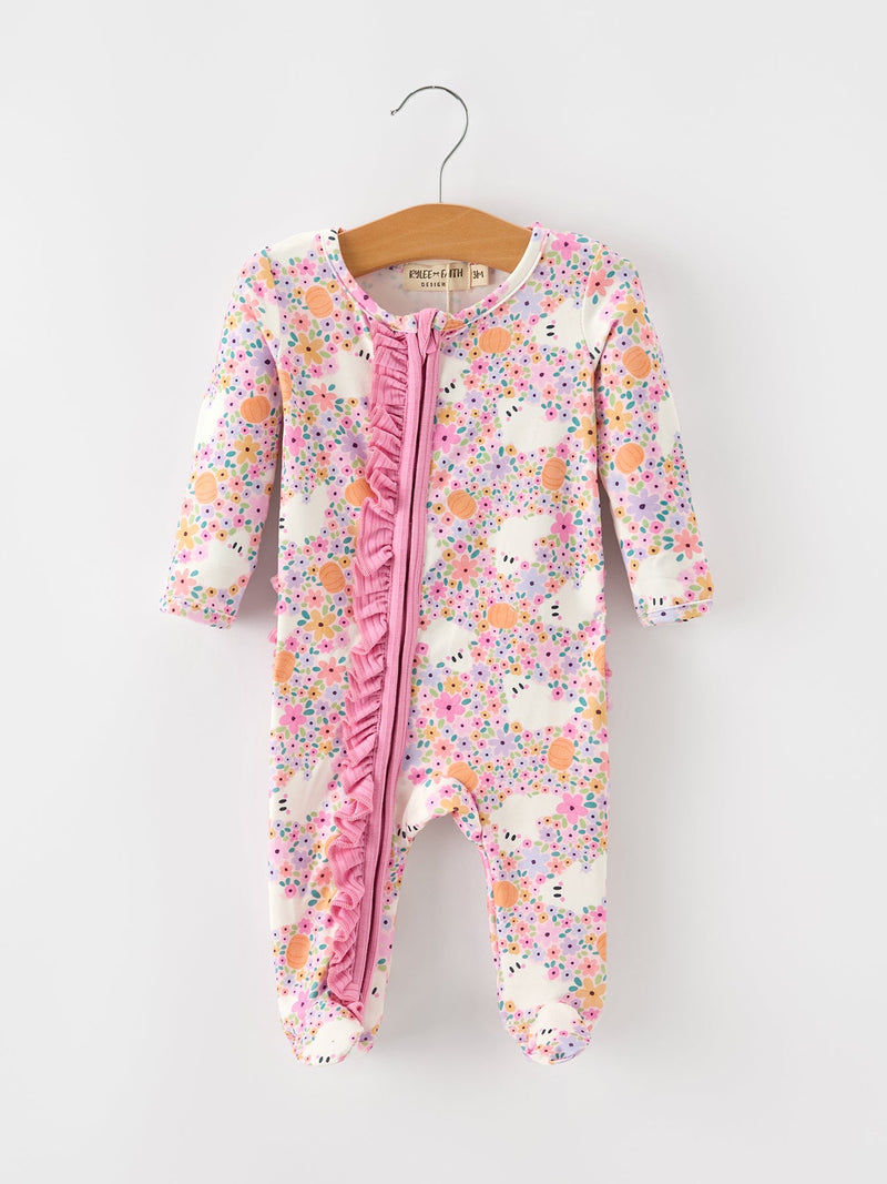 Halloween Ghost Baby Zip Romper Ruffle Trim - 1