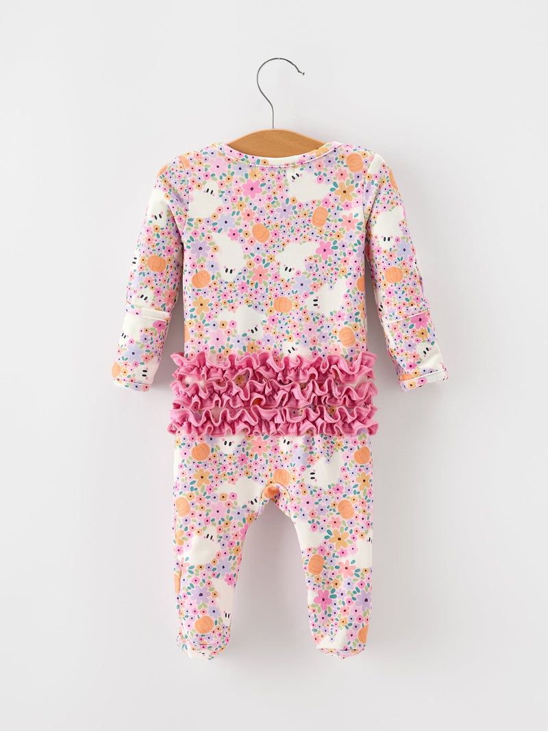 Halloween Ghost Baby Zip Romper Ruffle Trim - 2