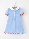 Fall Girls Plaid Pumpkin Appliqué Peter Pan Collar Dress - 2