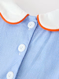 Fall Girls Plaid Pumpkin Appliqué Peter Pan Collar Dress - 4