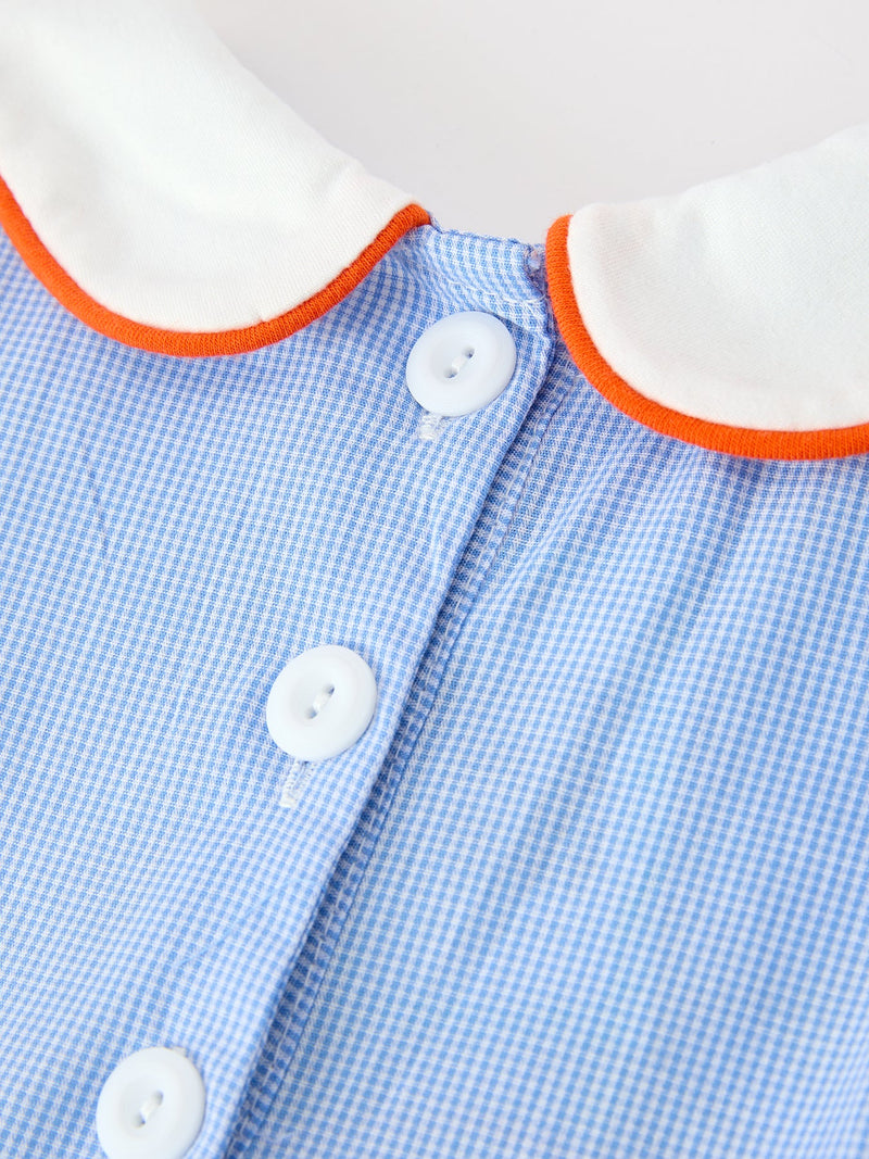 Fall Girls Plaid Pumpkin Appliqué Peter Pan Collar Dress - 4