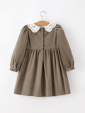 Fall Girls Pumpkin Smocked Eyelet Collar Corduroy Dress - 2