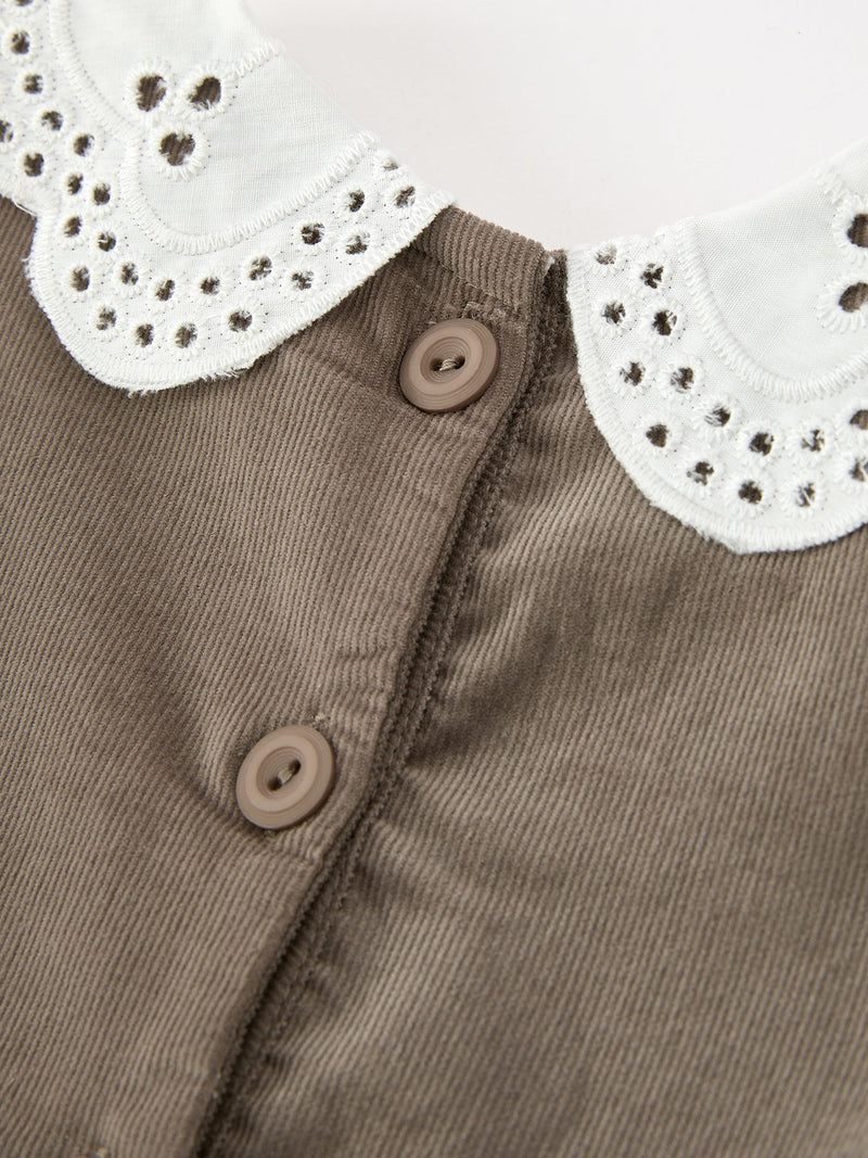Fall Girls Pumpkin Smocked Eyelet Collar Corduroy Dress - 5