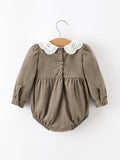 Fall Baby Girls Pumpkin Smocked Eyelet Collar Romper - 2