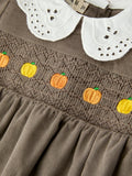 Fall Baby Girls Pumpkin Smocked Eyelet Collar Romper - 3