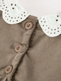 Fall Baby Girls Pumpkin Smocked Eyelet Collar Romper - 5