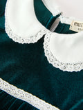 Baby Girls Emerald Green Velvet Peter Pan Collar Christmas Romper - 4