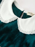 Girls Emerald Green Velvet Lace Collar Christmas Dress - 3