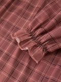 Girls Brown Plaid Lace-Trim Peter Pan Collar Dress - 4