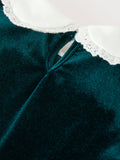 Girls Emerald Green Velvet Lace Collar Christmas Dress - 5