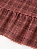 Girls Brown Plaid Lace-Trim Peter Pan Collar Dress - 5