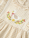 Baby Girls Goose Embroidered Beige Plaid Ruffle Bloomer Set - 3
