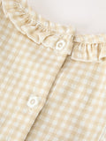 Baby Girls Goose Embroidered Beige Plaid Ruffle Bloomer Set - 4