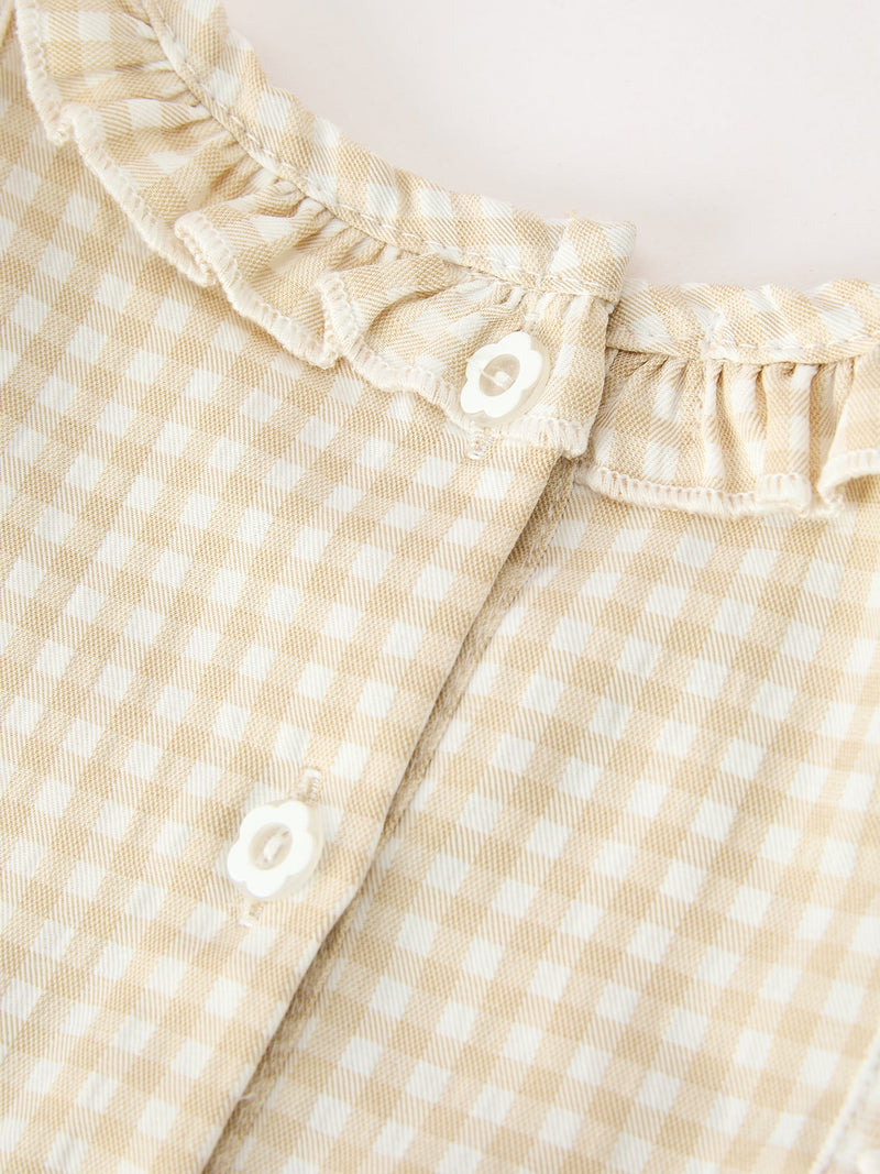 Baby Girls Goose Embroidered Beige Plaid Ruffle Bloomer Set - 4
