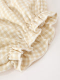Baby Girls Goose Embroidered Beige Plaid Ruffle Bloomer Set - 5