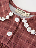 Baby Girls Brown Plaid Floral Lace Collar Romper - 3