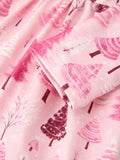 Christmas Tree Print Girls Pink Ruffle Long Sleeve Dress - 5
