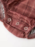 Baby Girls Brown Plaid Floral Lace Collar Romper - 5