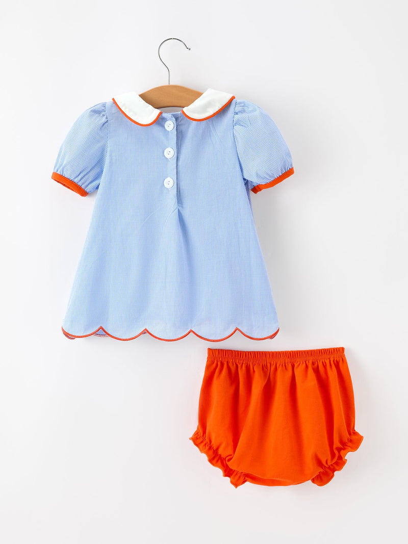 Fall Girls Pumpkin Appliqué Peter Pan Collar Bloomer Set - 2