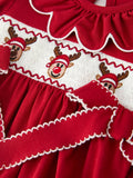 Baby Girls Christmas Reindeer Smocked Bubble Romper - 3