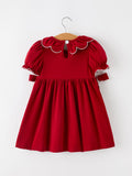 Girls Christmas Reindeer Smocked Red Bow Dress - 7