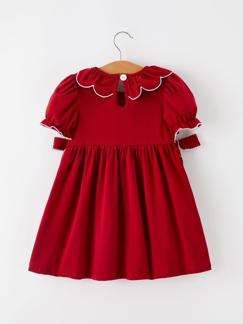 Girls Christmas Reindeer Smocked Red Bow Dress - 7