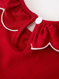 Girls Christmas Reindeer Smocked Red Bow Dress - 9