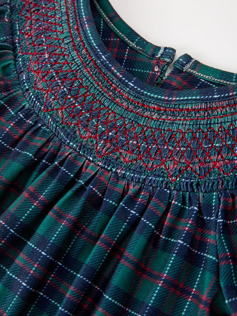 Girls Christmas Plaid Smocked Bubble Romper - 3
