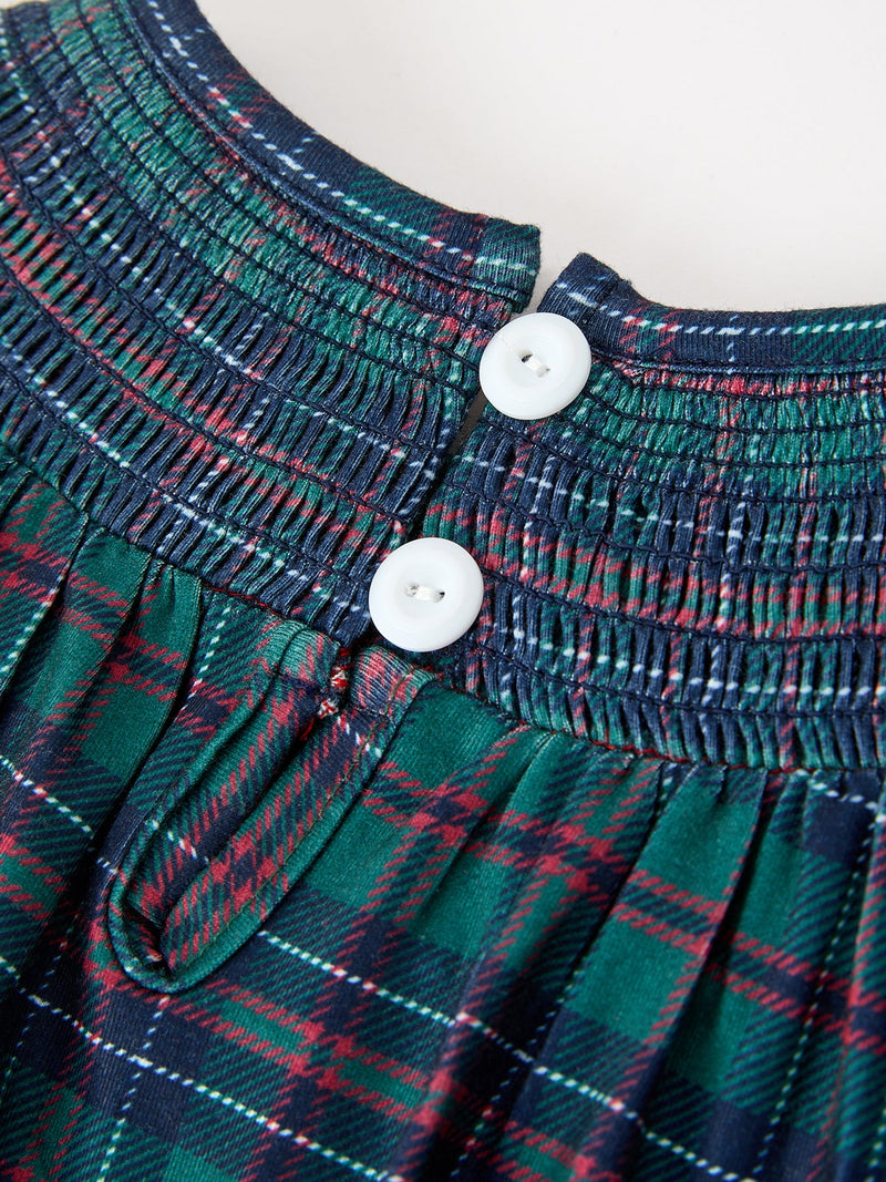 Girls Christmas Plaid Smocked Bubble Romper - 5