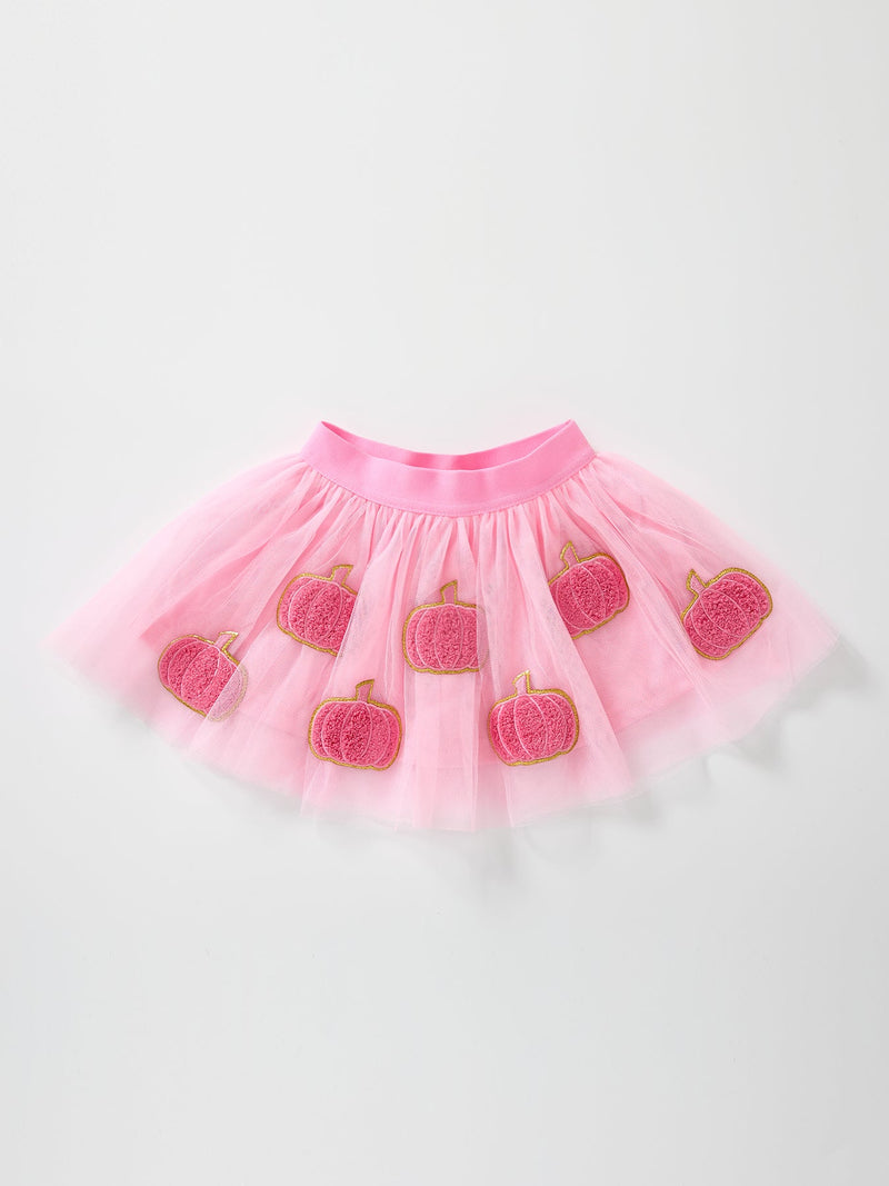 Fall Girls Pink Pumpkin Appliqué Tulle Skirt - 1