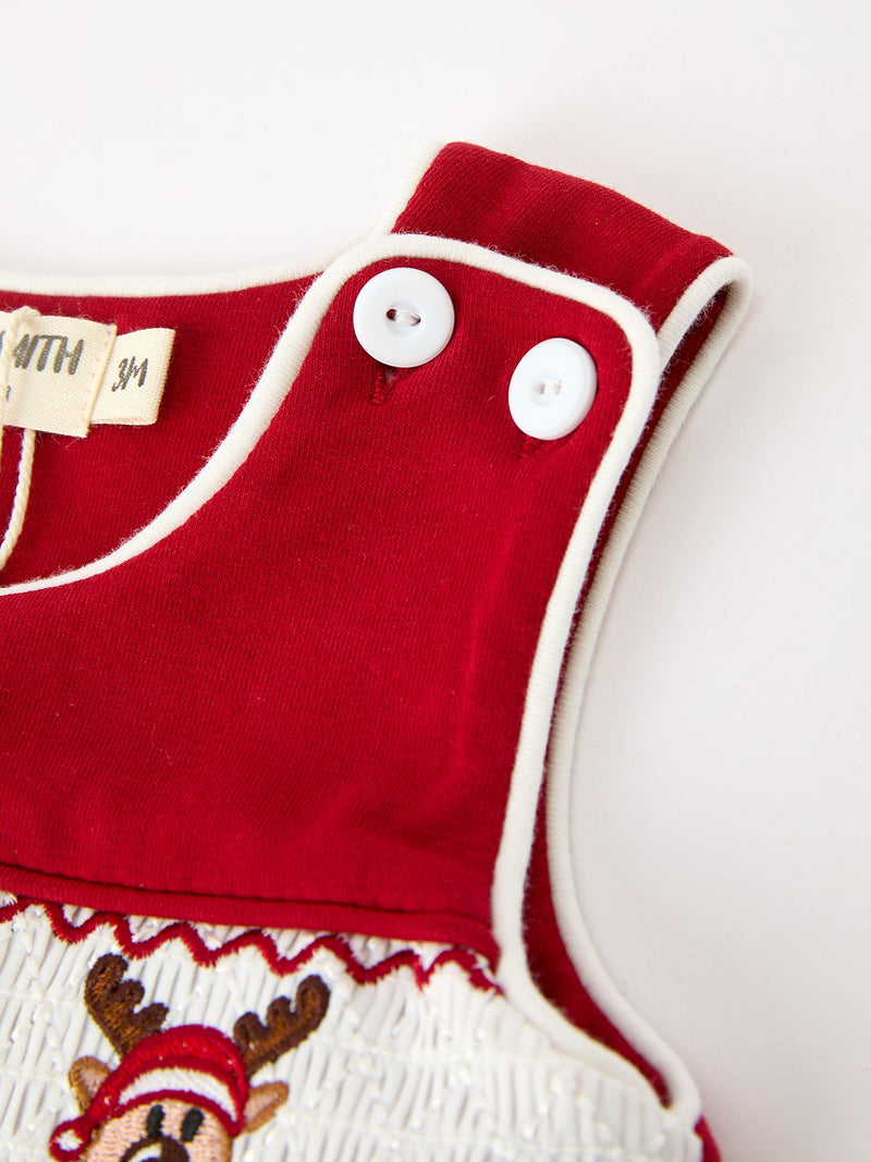 Baby Boys Christmas Reindeer Smocked Red Jonjon - 3