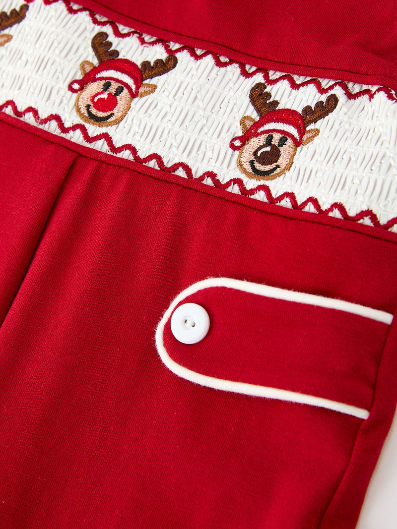 Baby Boys Christmas Reindeer Smocked Red Jonjon - 4