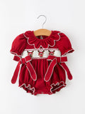 Baby Girls Christmas Reindeer Smocked Bubble Romper - 1