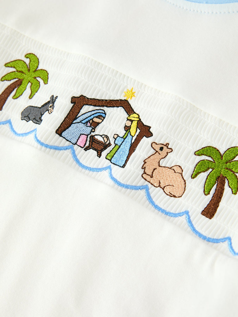 Christmas Nativity Embroidered Boys Long Sleeve Top And Pants Set - 4
