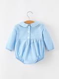 Christmas Nativity Embroidered Baby Boy Blue Smocked Romper - 2