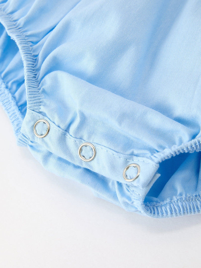 Christmas Nativity Embroidered Baby Boy Blue Smocked Romper - 4