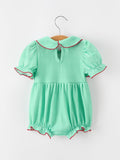 Christmas Girls Green Plaid Smocked Bow Bubble Romper - 2