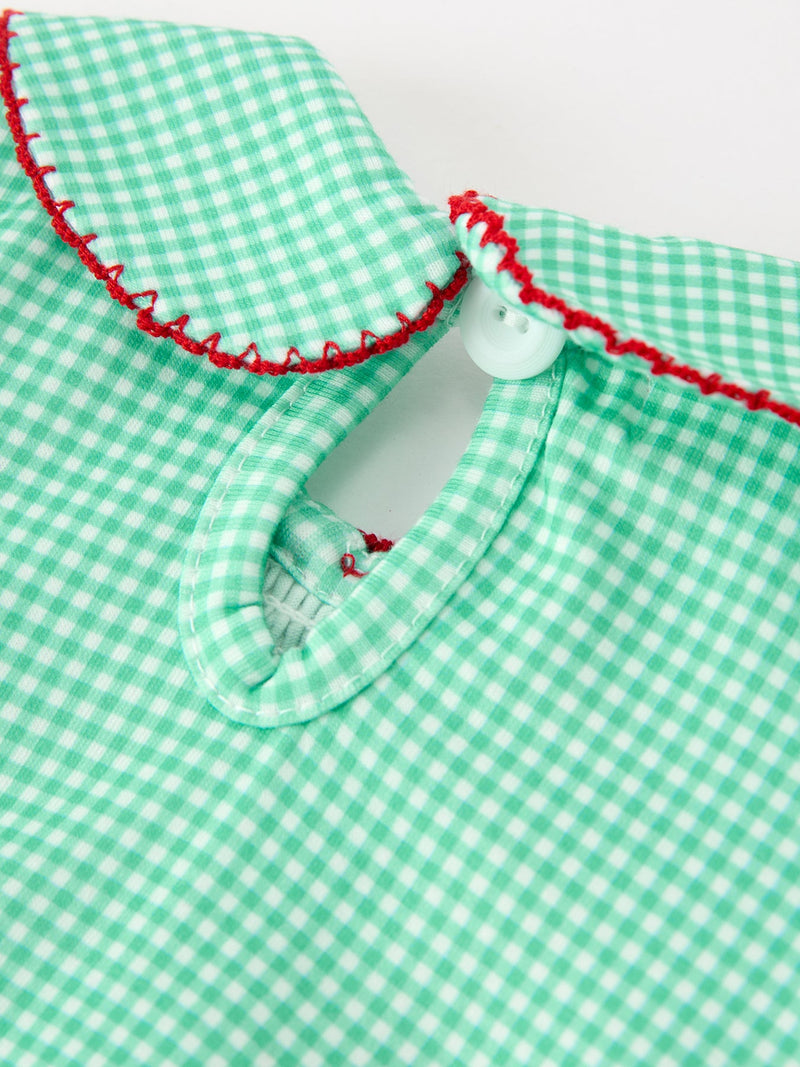 Christmas Girls Green Plaid Smocked Bow Bubble Romper - 4