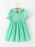 Christmas Girls Green Plaid Smocked Bow Peter Pan Collar Dress - 2