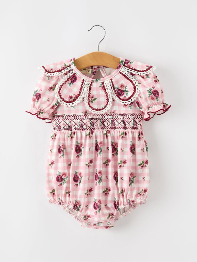 Fall Baby Girls Vintage Smocked Floral Romper - 1