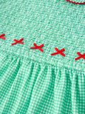 Christmas Girls Green Plaid Smocked Bow Peter Pan Collar Dress - 4