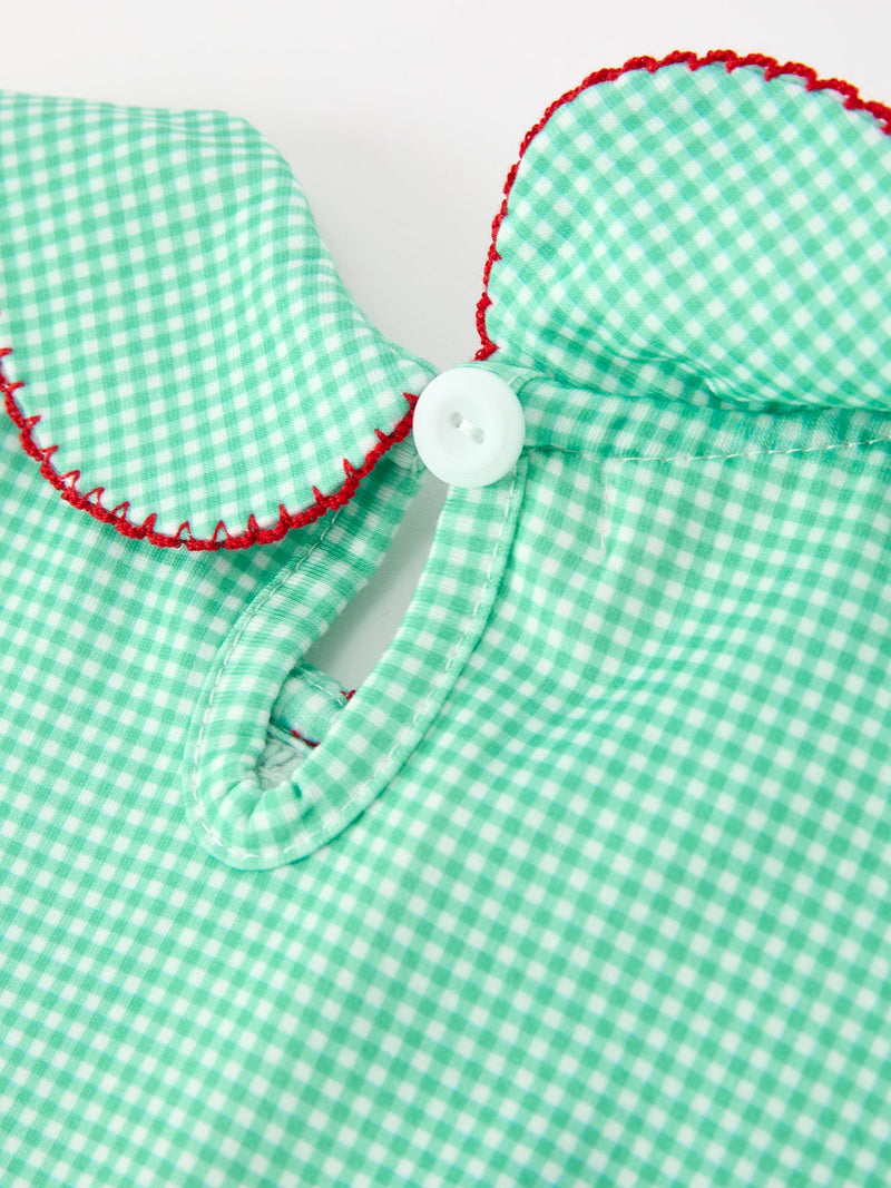 Christmas Girls Green Plaid Smocked Bow Peter Pan Collar Dress - 5