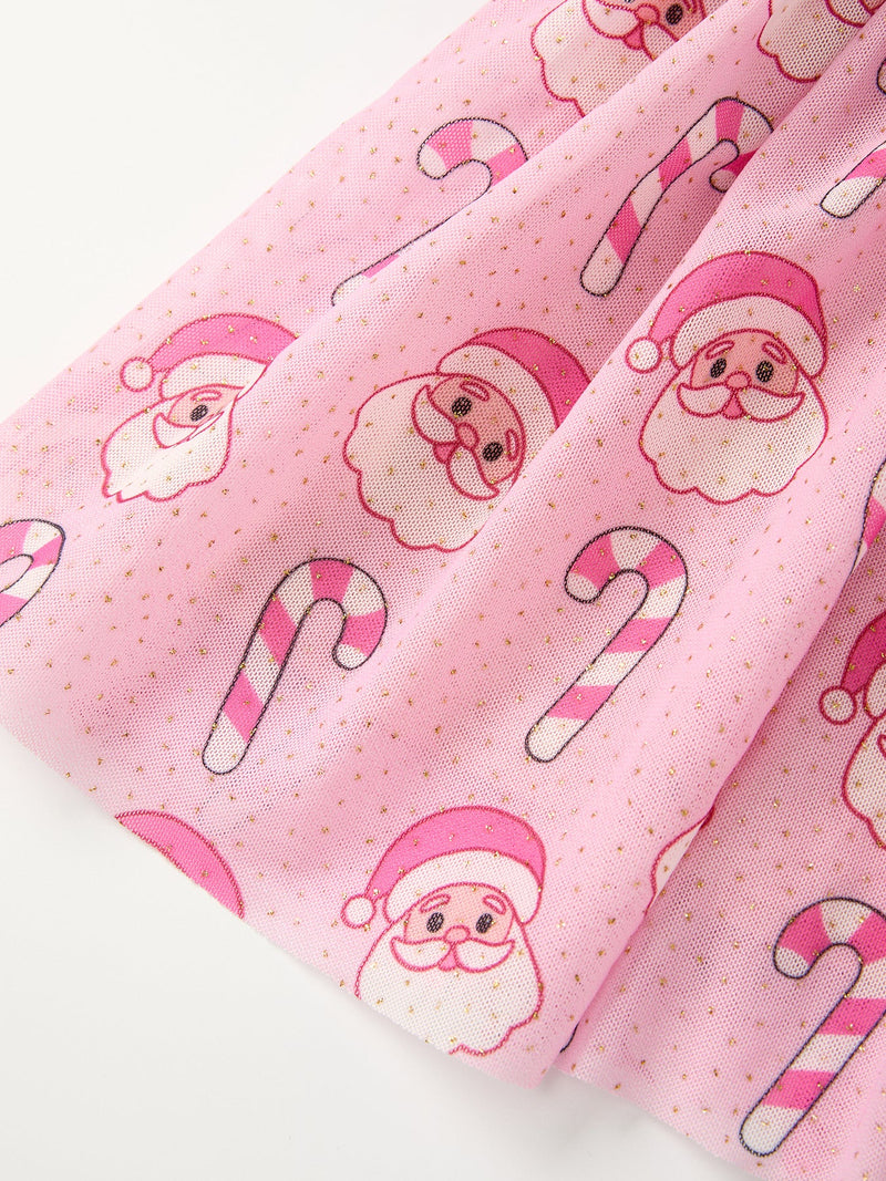 Girls Pink Christmas Santa Candy Cane Print Tutu Skirt - 2