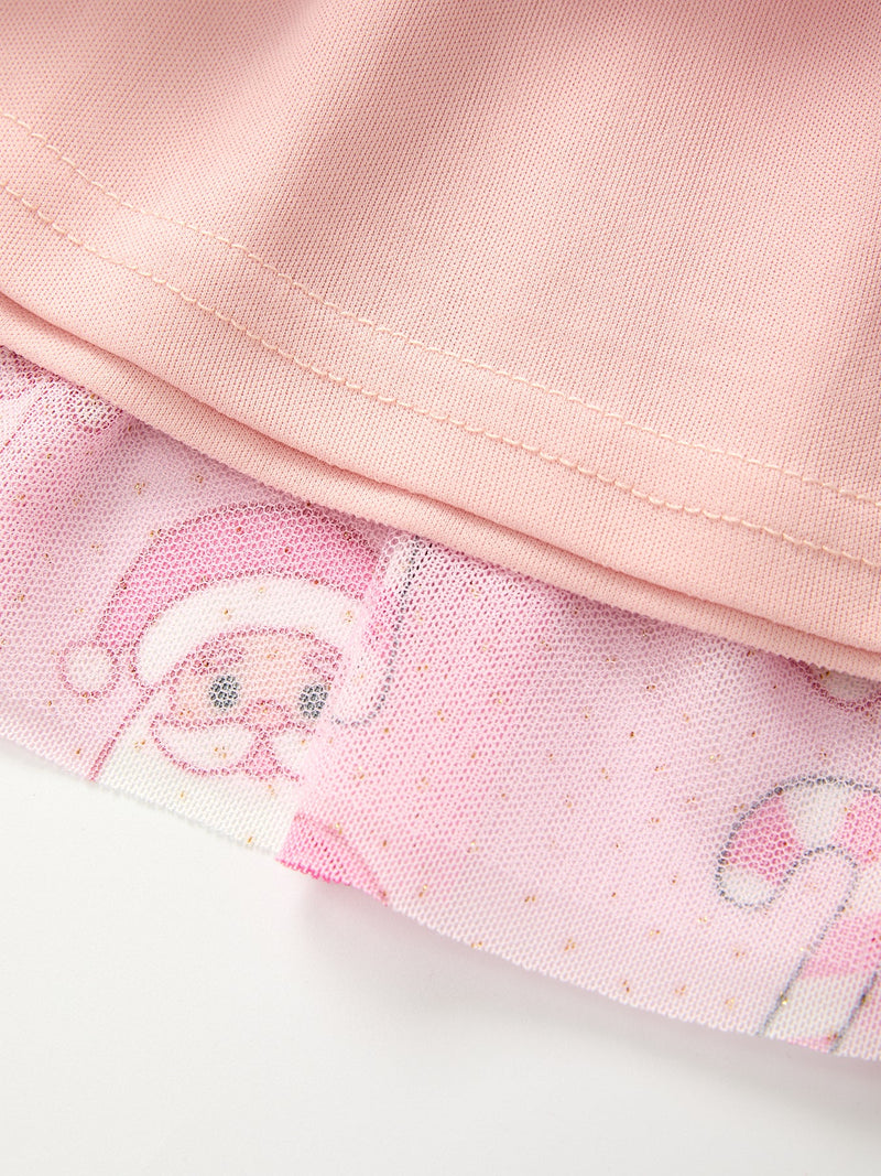 Girls Pink Christmas Santa Candy Cane Print Tutu Skirt - 3
