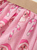 Girls Pink Christmas Santa Candy Cane Print Tutu Skirt - 4