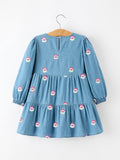 Christmas Santa Embroidered Girls Denim Dress - 2