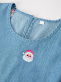 Christmas Santa Embroidered Girls Denim Dress - 3