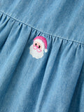 Christmas Santa Embroidered Girls Denim Dress - 4