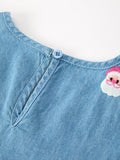Christmas Santa Embroidered Girls Denim Dress - 5