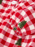 Christmas Tree Embroidered Red Plaid Baby Girls Ruffle Collar Romper - 4